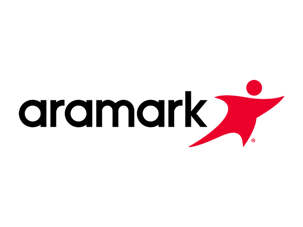 Aaramark wordmark with an illustrated red person icon graphic