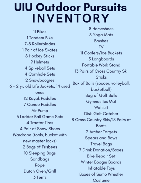 Inventory list for Outdoor Pursuits