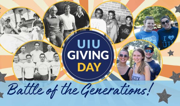UIU Giving day banner with photos of UIU students from different generations