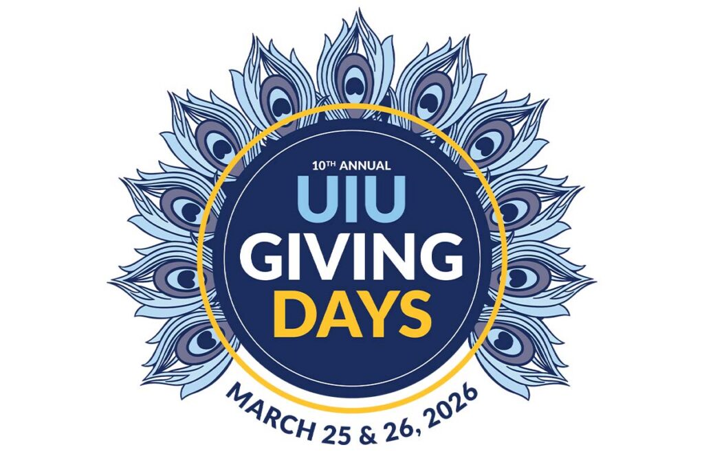 A round seal with peacock feathers and the text UIU Giving Days 2026