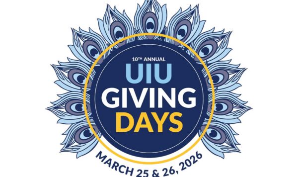 A round seal with peacock feathers and the text UIU Giving Days 2026