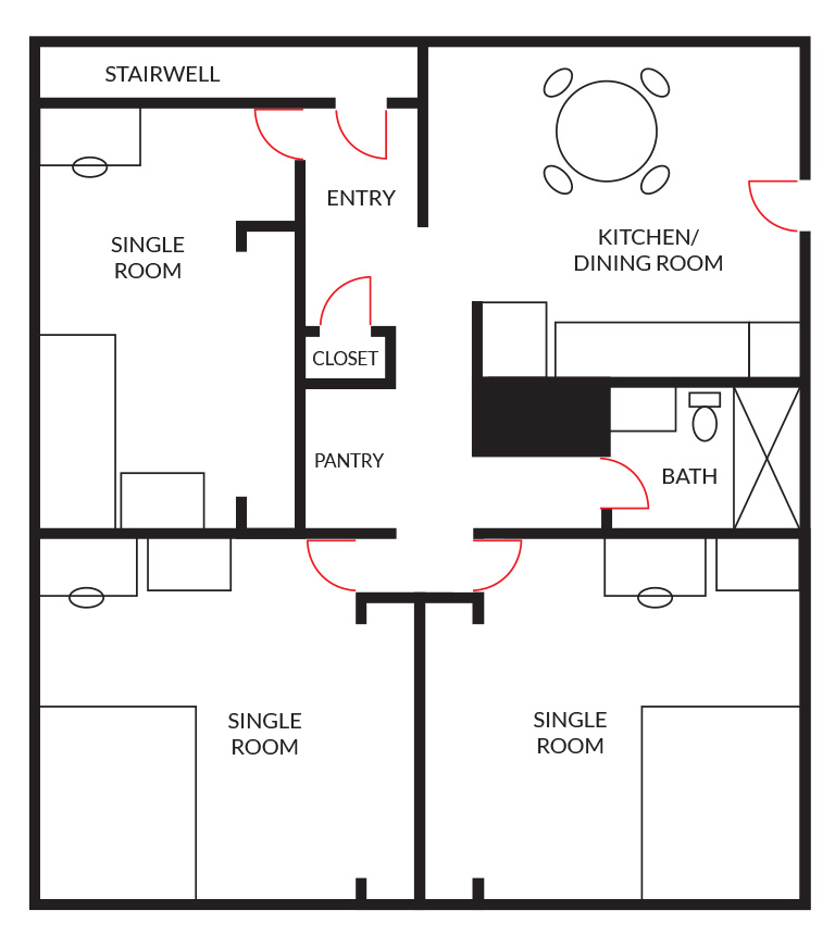A floor plan example showing living spaces