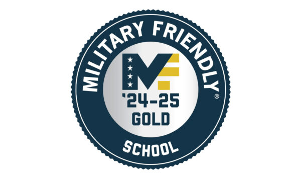 A round seal indicating UIU's 2024 Gold status for Military Friendly Schools