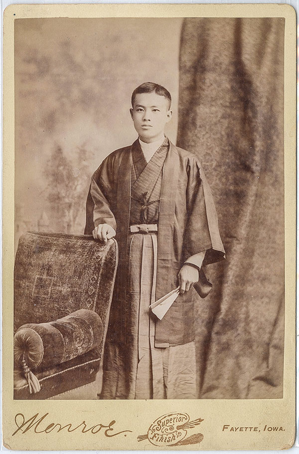 An early Japanese student at Upper Iowa in traditional clothing of the time.