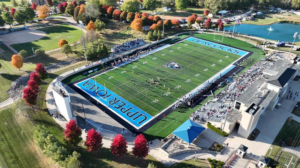 Drone photograph of Upper Iowa's Stadium