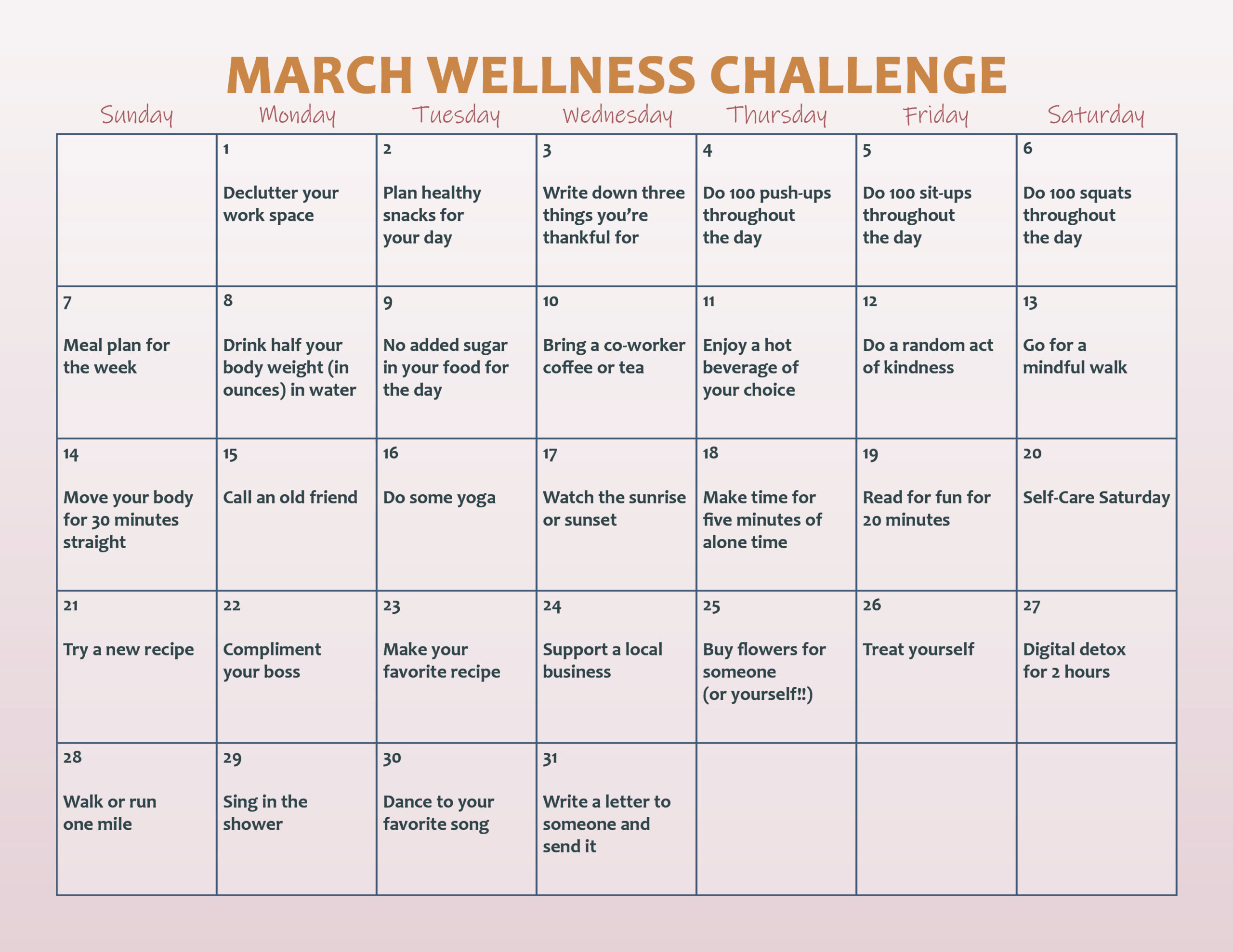 March Wellness Challenge Upper Iowa University