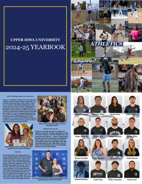 A mosaic of different layouts and pages from the UIU student yearbook, featuring photographs and text.